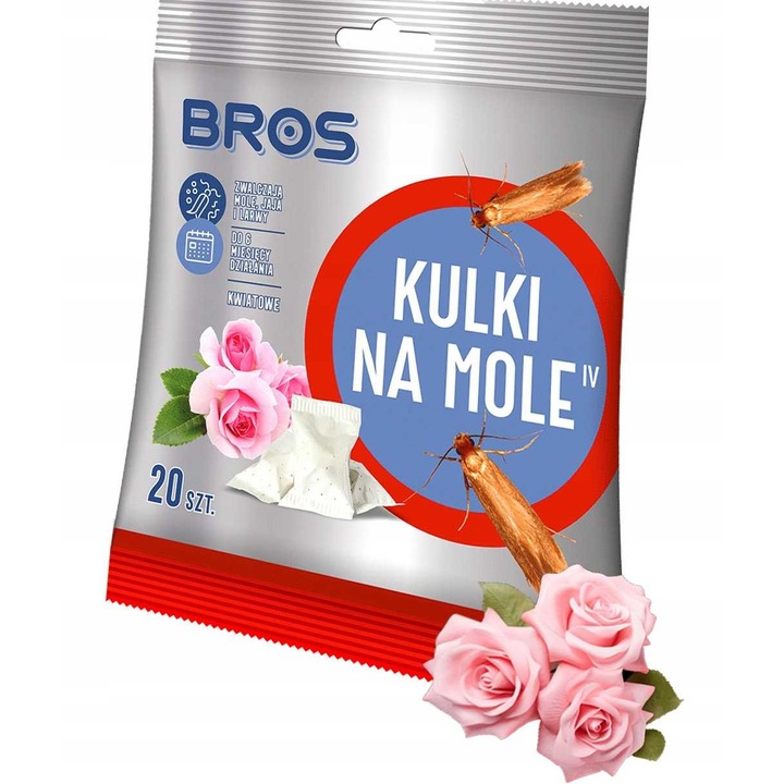 Bros - Set 20 bile florale pentru molii, protectie eficienta, parfum floral
