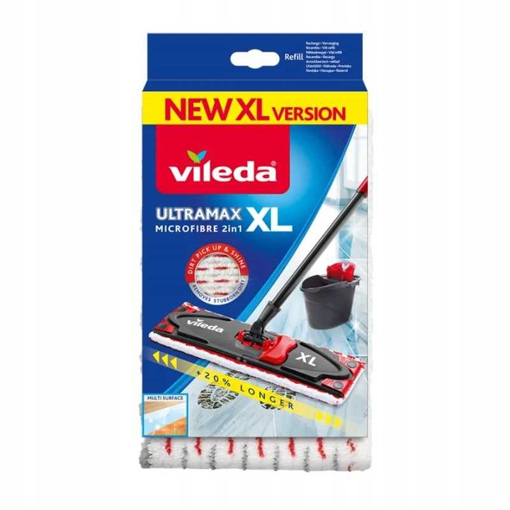 Vileda Ultramat TURBO XL felmosófej utántöltő, 42x14cm, többszínű, 2 az 1-ben rendszer