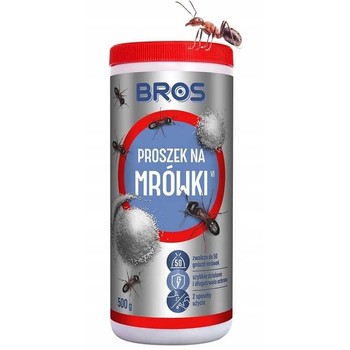 Bros - Прах за борба с мравки 500 г, за борба с попови лъжички, за употреба на закрито и открито