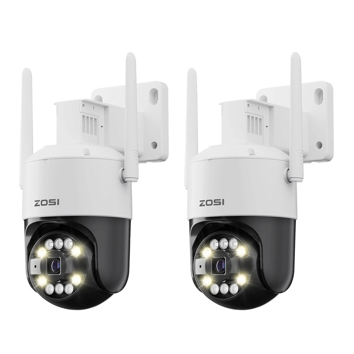 Комплект камера за видеонаблюдение Zosi, 8MP, AI разпознаване на хора, цветно нощно виждане, бяло, монтаж на стена или таван