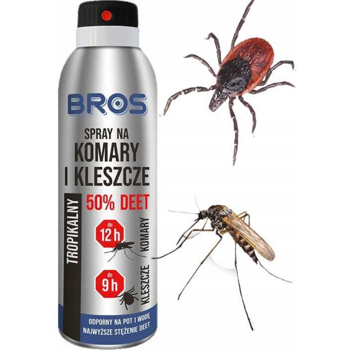 Spray insecticid BROS 50% DEET 90ml, protectie impotriva tantarilor si capuselor, aplicare usoara