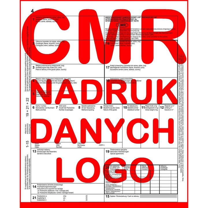 CMR nyomtatvány, 50 tömbös készlet, 100 lap, önátíró, A4, többszínű