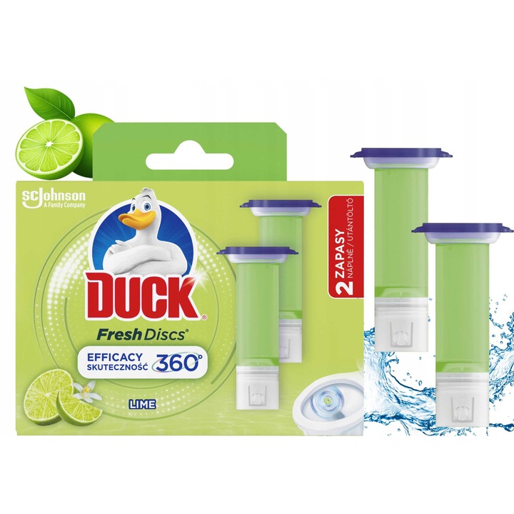 Discuri de toaleta Duck Fresh Lime, 72ml (set 2 x 36ml), protectie impotriva calcarului, parfum citric