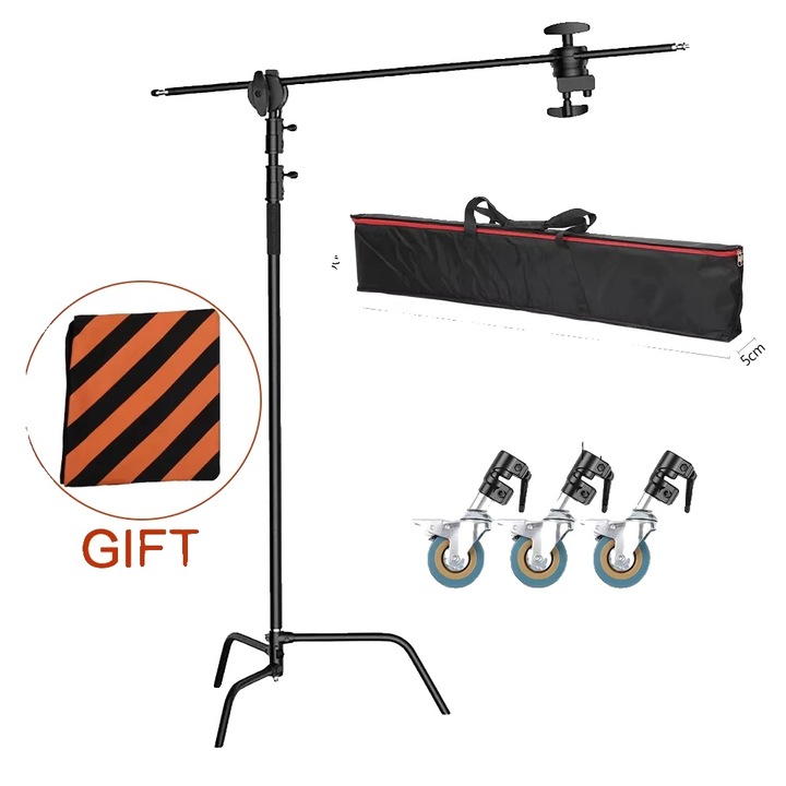 Suport lumina pliabil 2.6M cu accesorii, negru