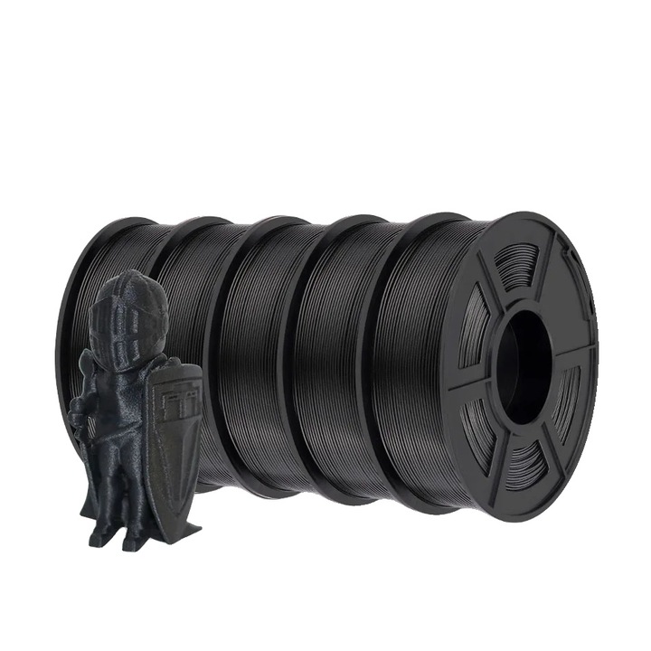 3D PETG-CF филамент, 5 ролки, висока устойчивост на удар, устойчив на топлина, черен, 1.75 мм