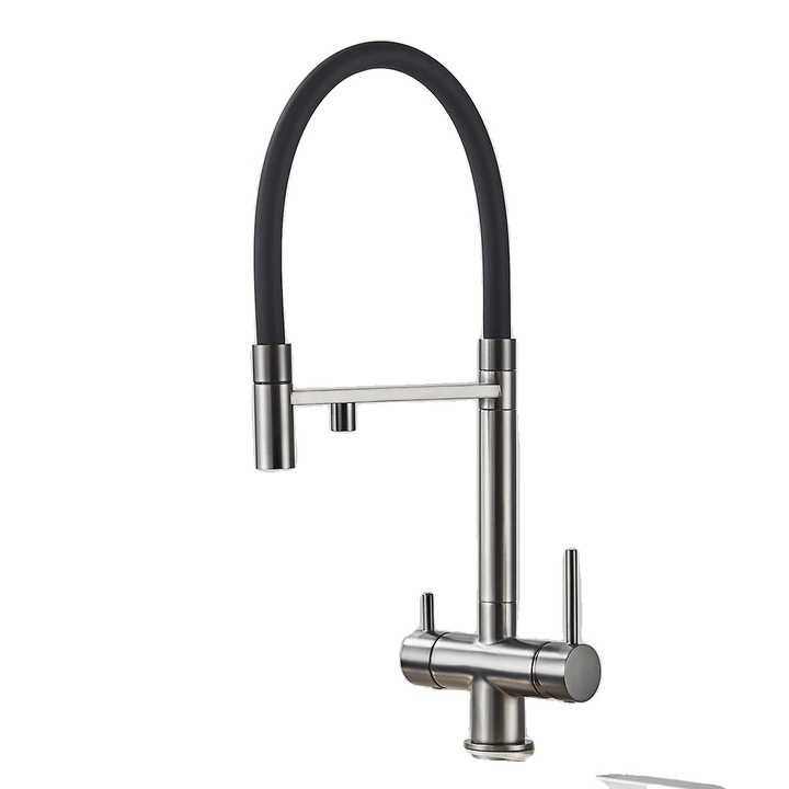 Szaniter csaptelep, Gun Grey, 360°-ban forgatható, szűrt vízzel és keverőcsappal, pultra szerelhető