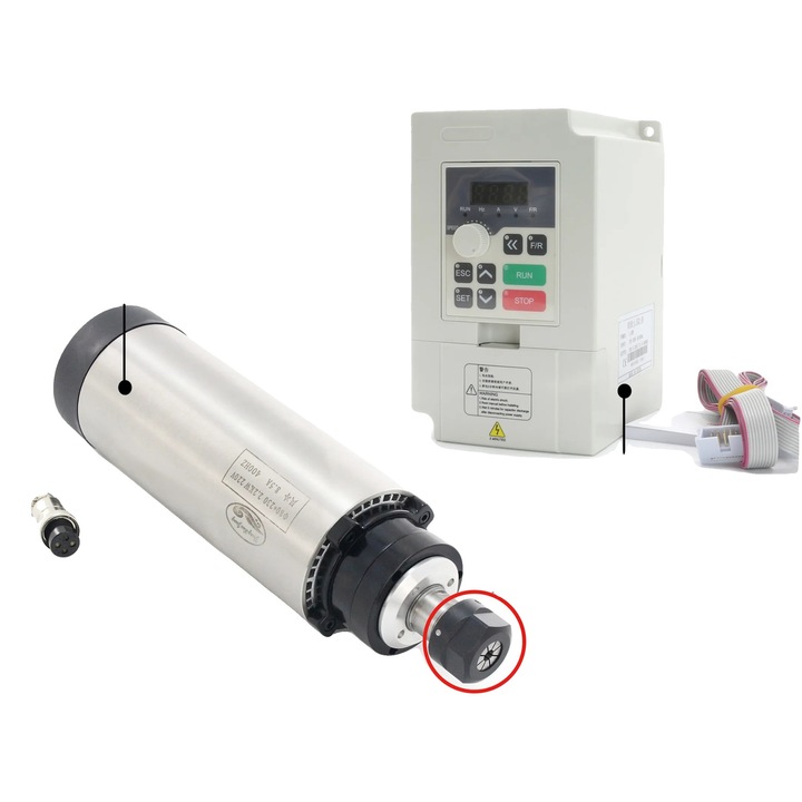 Motor de frezare 2.2Kw, cu racire pe aer, cu VFD, dimensiuni 80x230mm, 4 rulmenti