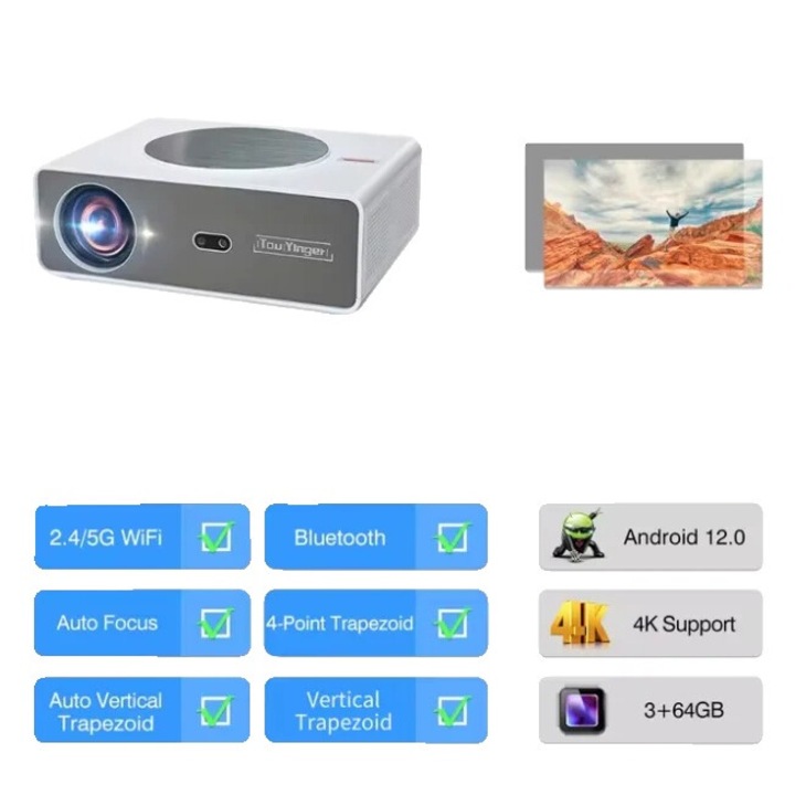 4K videoprojektor, 28000 lumen, Full HD 1920x1080P felbontás, kétsávos WiFi, fényvisszaverő képernyővel