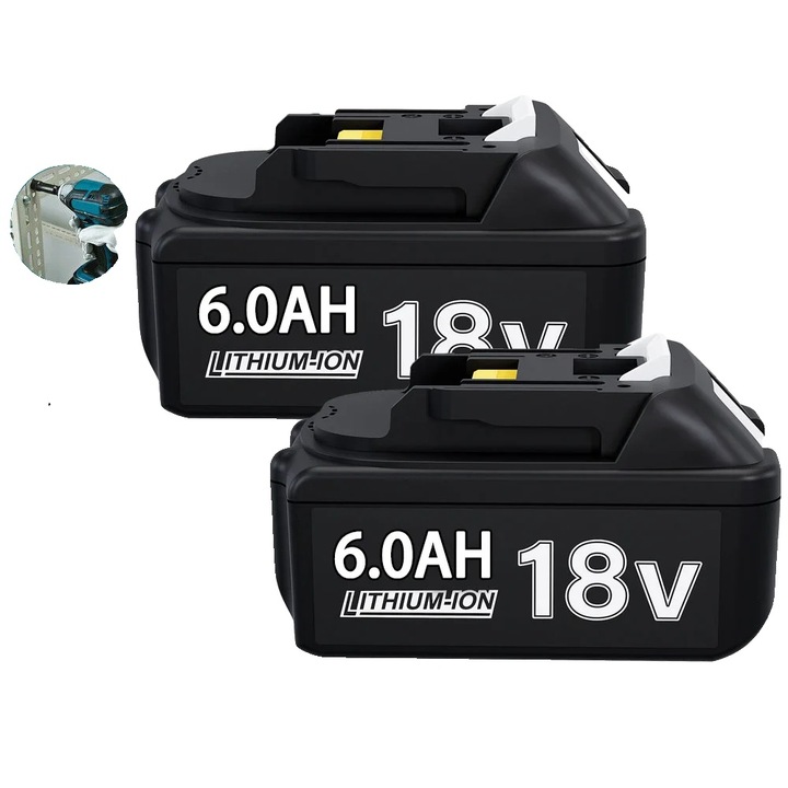Baterie Li-Ion 18V 6000mAh cu indicator LED, set 2 bucăți