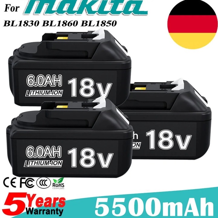 Baterie Li-Ion 18V, 6000mAh, cu indicator LED, set de 3 bucati