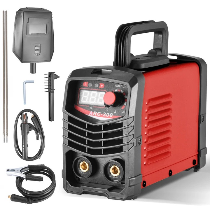 Aparat sudura 300A inverter IGBT, rosu, 220V, set complet