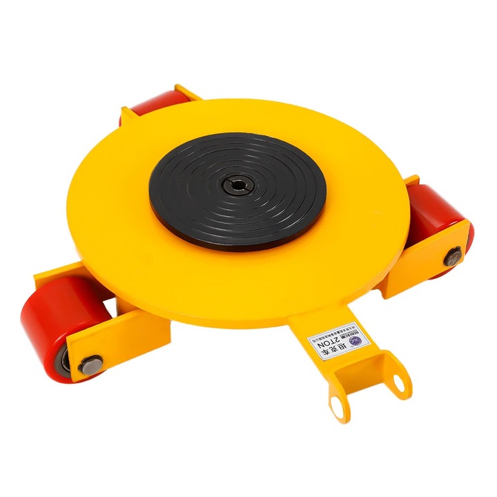 Transportor pentru utilaje, Carucior pentru mobila cu 3 roti, Capacitate 2000 kg, Role din cauciuc, Placa pivotanta 360°, Calitate industriala, Galben