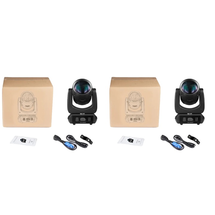 Комплект от 2 мини LED проектора с движеща се глава, 200W, 24 въртящи се призми, 14 гобота, бели, щепсел за ЕС