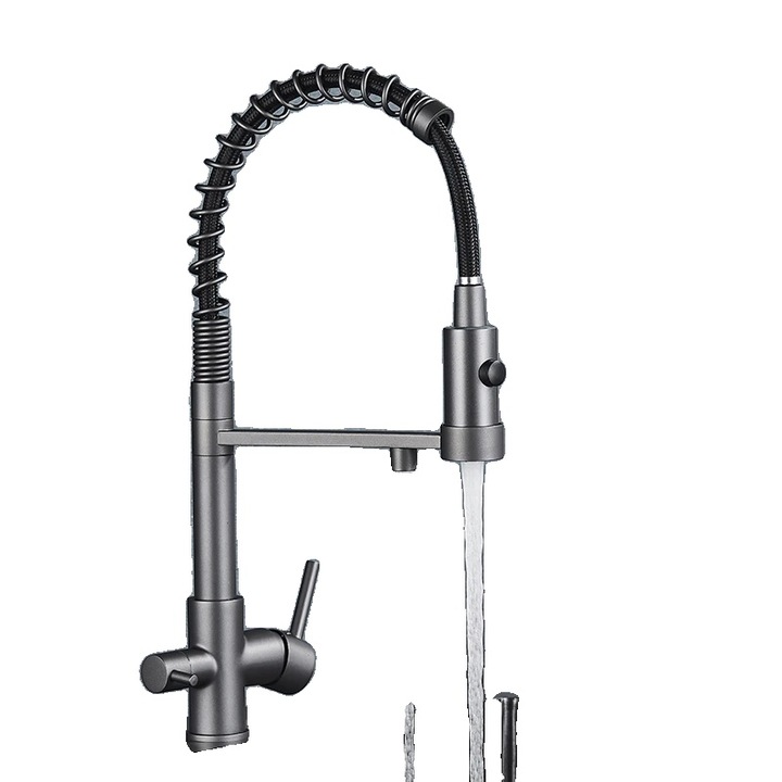 Fürdőszobai csaptelep, szűrt víz funkcióval, modern dizájn, acélszürke, függőleges rögzítés