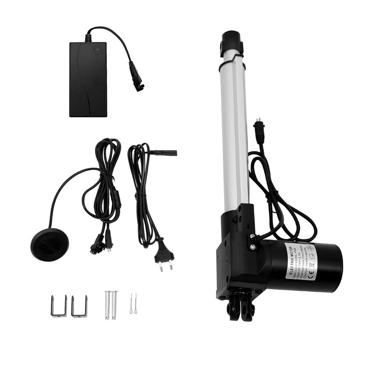Actuator liniar, DC 24 V Heavy Duty, 6000 N Sarcina maxima, Cursa 23 cm, Lungime montaj 40, 5–63, 5 cm, Stecher UE, Aliaj de aluminiu, Argintiu