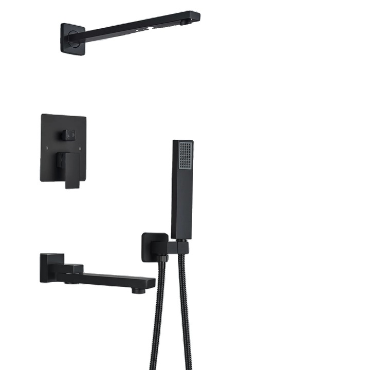 Set coloana de dus, 12 inch, negru mat, ploaie, 3 cai