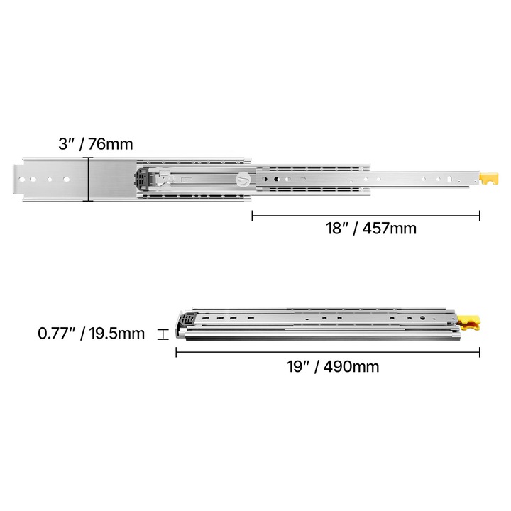 Glisiera pentru sertar cu extensie completa, capacitate de incarcare de 226 kg, mecanism de blocare durabil, 45,7 cm