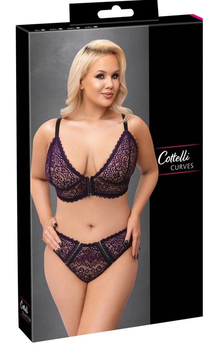 Szexi csipke szett, Cottelli CURVES, lila, poliamid/elasztán, 3XL INTL