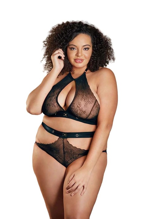 Set lenjerie sexy, Allure, Dantela, Negru, L-XL INTL