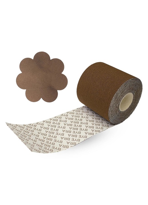 Banda adeziva pentru corp, 6,5 cm x 5 m, huse satin, set 1 rola + 6 huse, maro, bumbac, elastan, One Size INTL