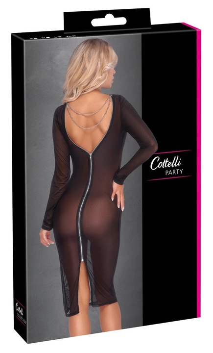 Cottelli Party - áttetsző, cipzáras ruha (fekete)