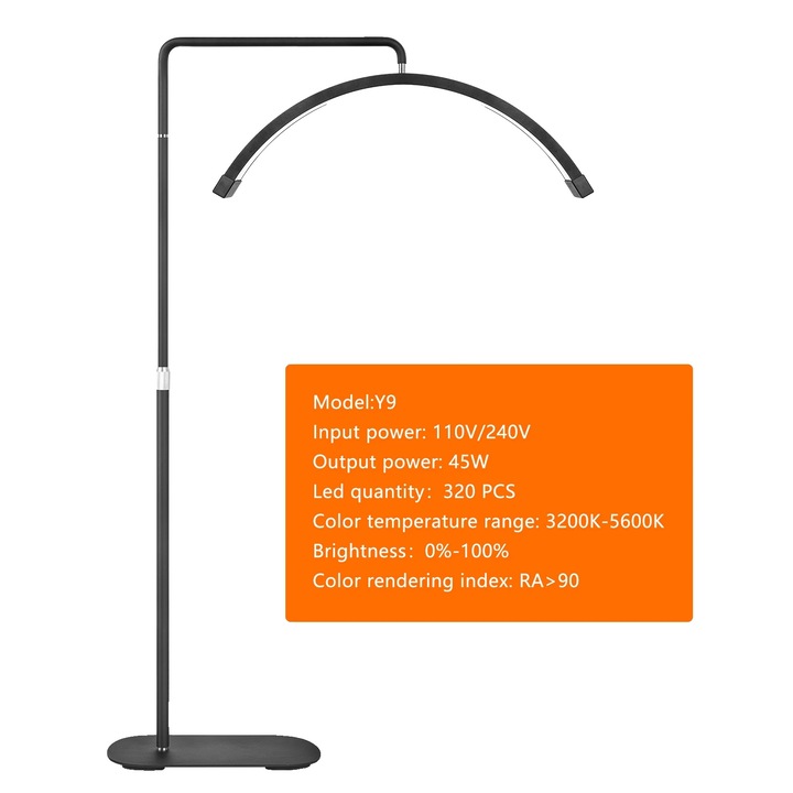 Lumina LED semiluna, luminozitate reglabila 0%-100%, CRI ridicat 90+, NEGRU FT-Y9-1