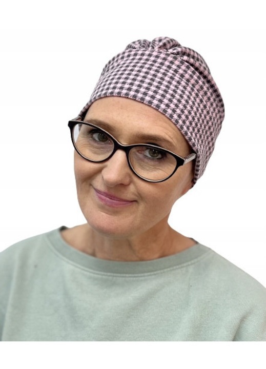 Caciula dama turban Jasmina, bumbac, design pepit, confortabila, 25cm