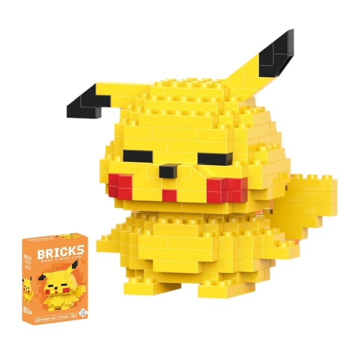 Pokémon Pikachu építőkészlet – 178 darabos, kreatív játék gyerekeknek, irodai vagy szobai dekoráció, 7 x 4,2 x 6,6 CM
