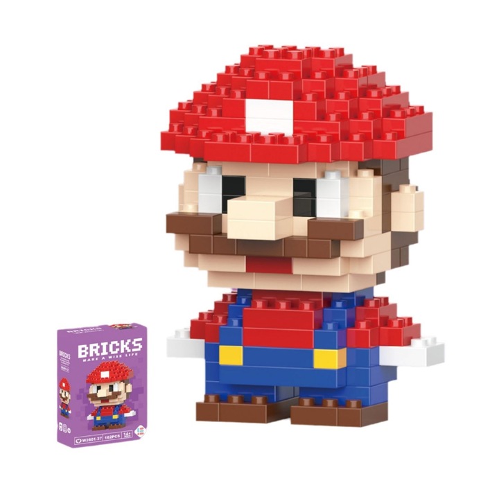 Super Mario építőkészlet – 162 darabos, kreatív játék gyerekeknek, irodai vagy szobai dekoráció, 6,2 x 3,6 x 4,6 CM