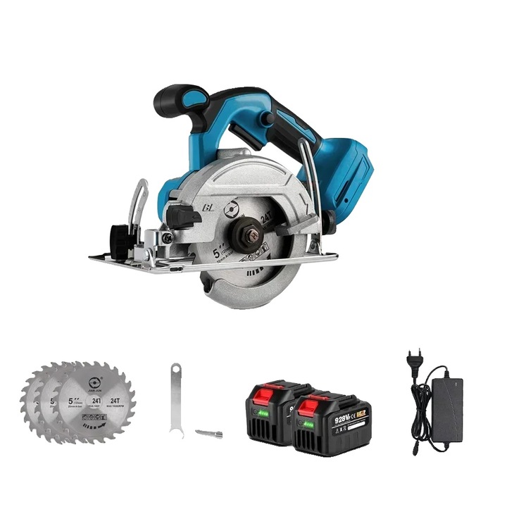 Циркуляр, безчетков мотор, регулируем ъгъл на рязане, 125 мм, 18 V, комплект батерии 2-928VF