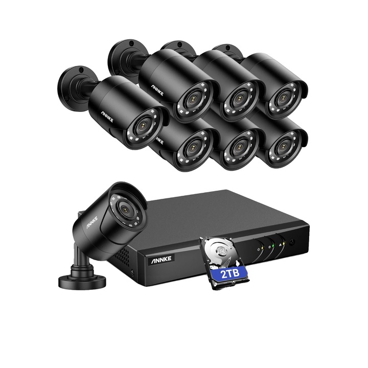 Set camere de supraveghere, 8 camere ANNKE, 5MP, viziune nocturna, 2TB, negru