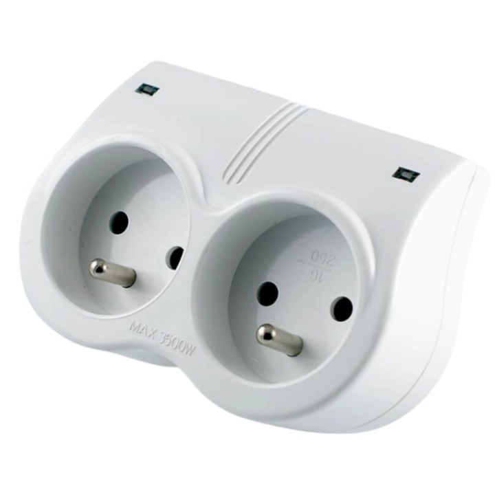 Удължителен кабел, 2 контакта със заземяване, 16A, 250V, бял