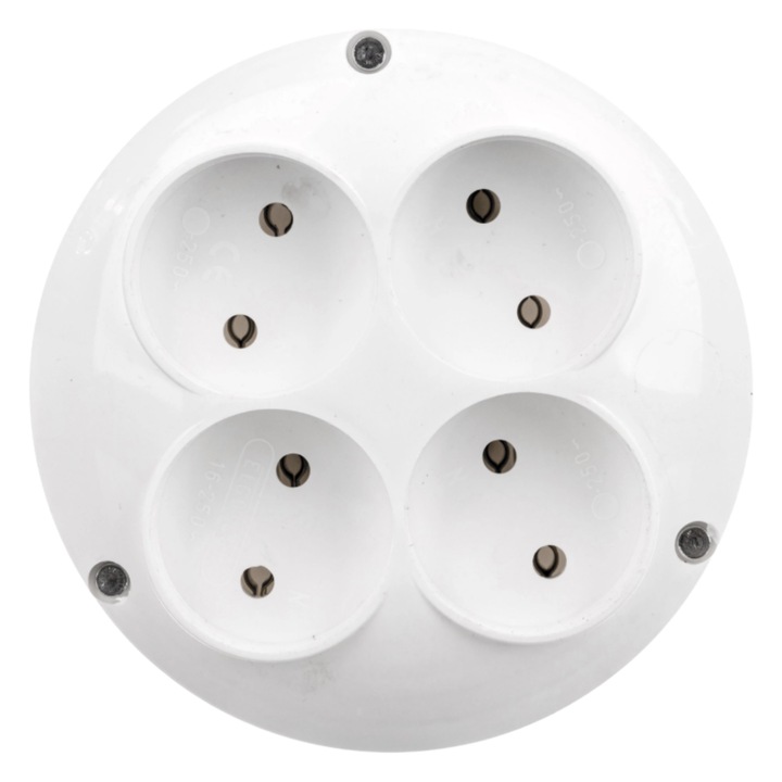 Priza, ELGOTECH, 4 prize fara impamantare RO-4, alb