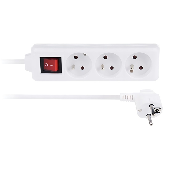 LIBOX удължителен кабел с 3 гнезда и ключ, 1.5 м, 2300 W, бял, 18.5x5x4 см