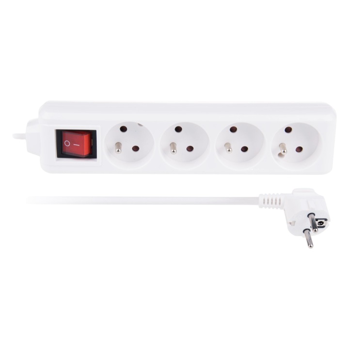 LIBOX удължителен кабел с 4 контакта, 1.5 м, 2300 W, бял, 22.5x5x4 см