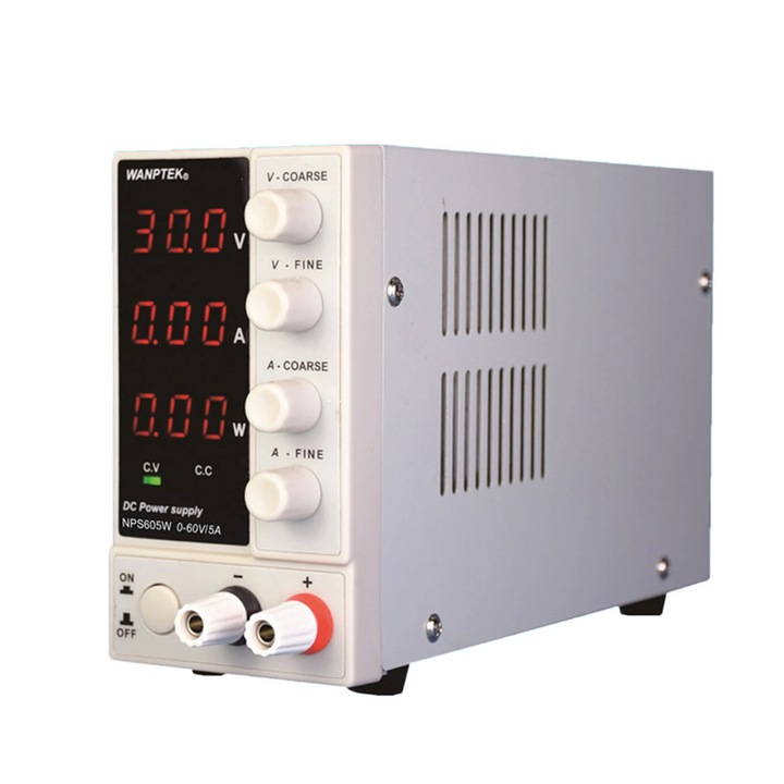 Лабораторно DC захранване NPS605W, 5V, 0-5A, бяло, 23x7x13cm
