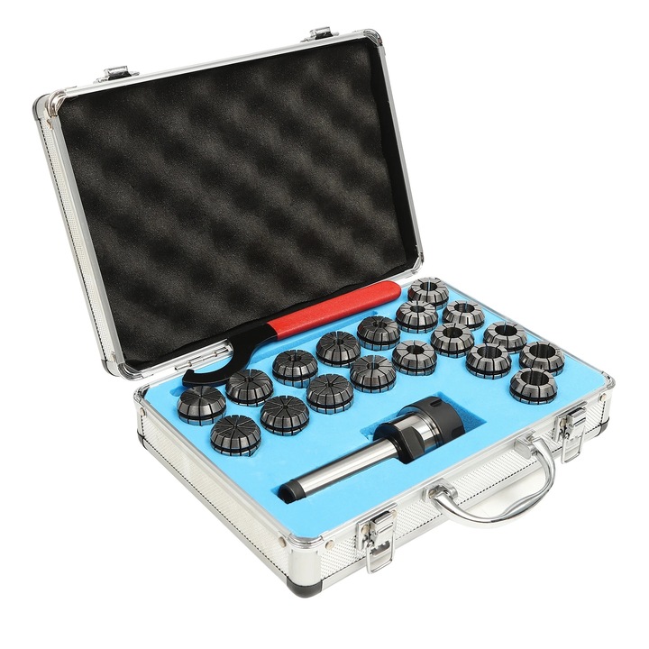 Комплект цангови патронници за фрезоване, 18 цанги, Точност 0.015 мм, 2-20 мм, 27x20x15 см