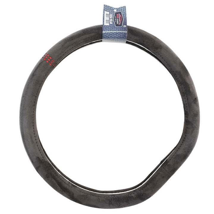 Husa Volan Premium, Negru cu Rosu, EHS E-Husa®, Volan tip D 37-38cm diametru, din Material tip Piele de caprioara/Piele intoarsa/Alcantara