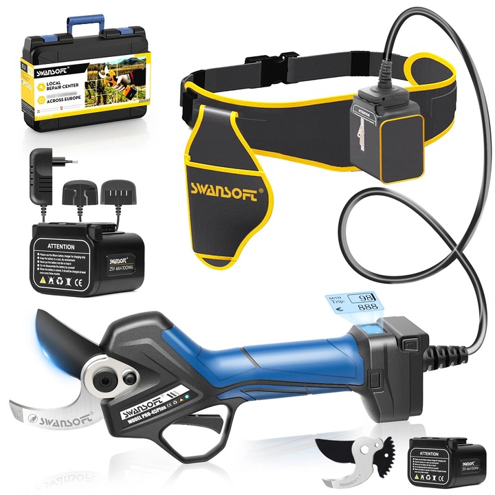 Foarfeca electrica de gradinarit, diametru de taiere 45 mm, motor fara perii, PRU45plus albastru, doua baterii