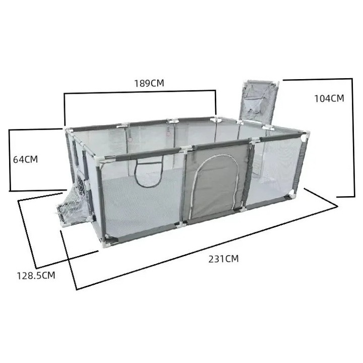 Tarc de joaca pentru copii, IMBABY, material textil, potrivit pentru 0-7 ani, gri deschis