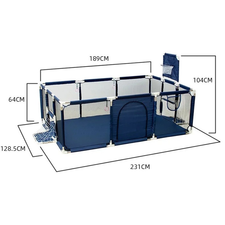 Tarc de joaca pentru bebelusi IMBABY, material textil, potrivit pentru 0-7 ani, albastru