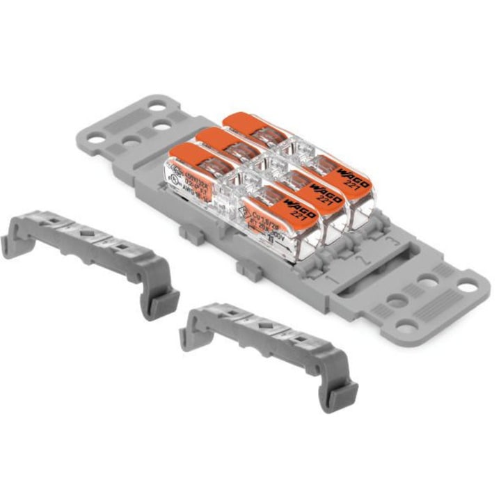 Set conectori de imbinare cu parghii pentru toate tipurile de conductor WAGO 221 2411 Max. 4 mm² 3 BUC cu suport de montare pe sina Wago 221-2513 Wago 209-120