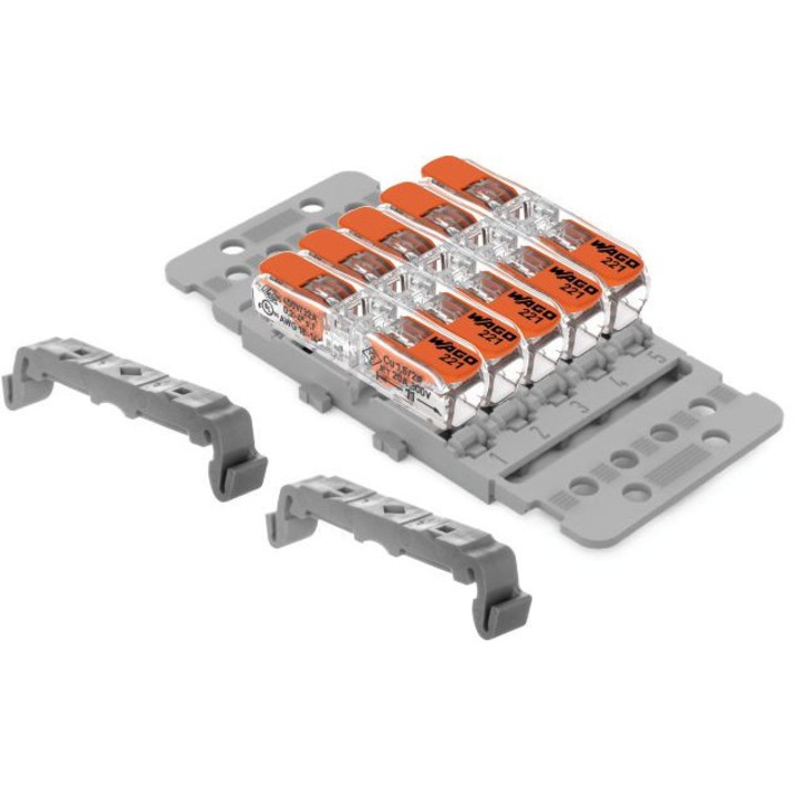 Set conectori de imbinare cu parghii pentru toate tipurile de conductor WAGO 221 2411 Max. 4 mm² 5 BUC cu suport de montare pe sina Wago 221-2515 Wago 209-120