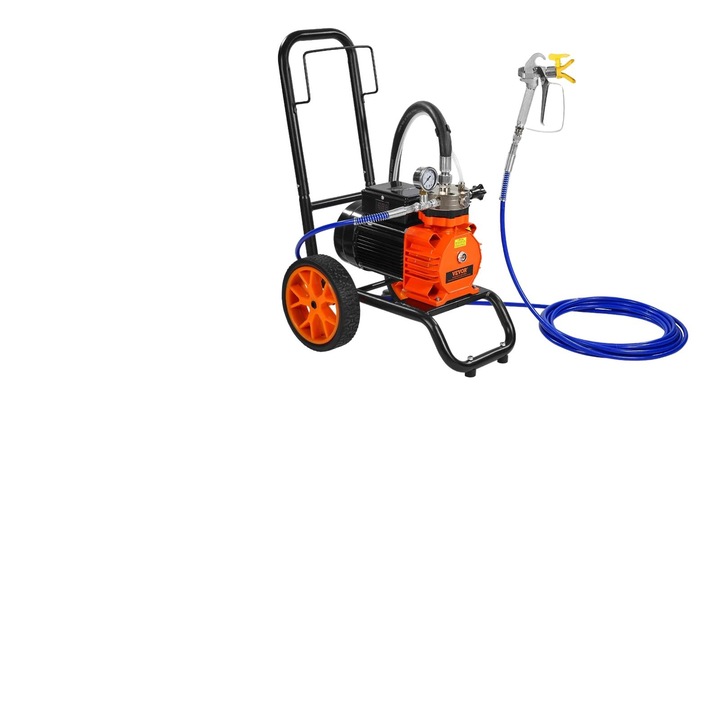 Безвъздушен бояджийски пистолет, Vevor, максимално налягане 2000 psi, дебит 2.0 л/мин, 1100 W, черен/оранжев