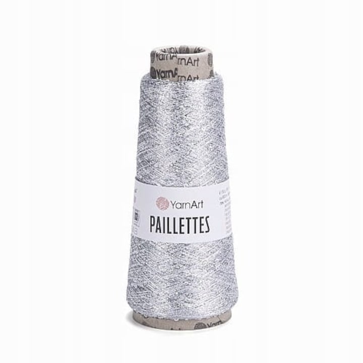 Fir metalizat YarnArt Paillettes, 800m, 50g, argintiu