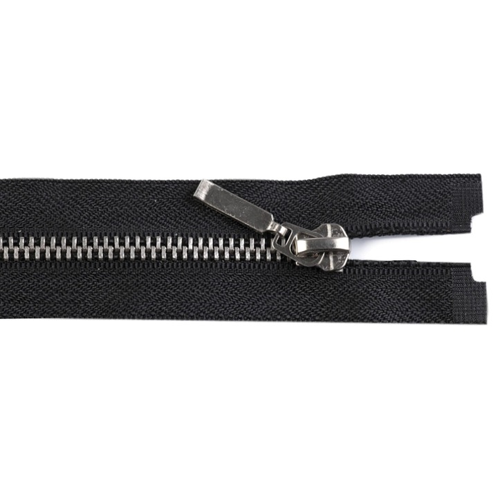 Метален цип Kufer, 75см, черен със сребърни зъби, ширина 6мм