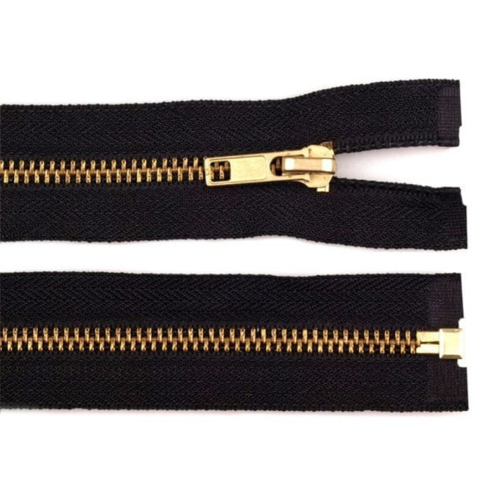 Fém cipzár, Kufer, 80cm, fekete arany fogakkal, 6mm széles