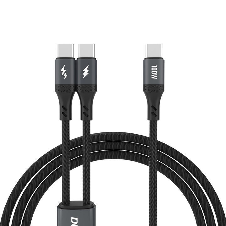 Cabluri de date Dudao L3F 2 în 1, 100W, 2xUSB-C, negru, 1,2m
