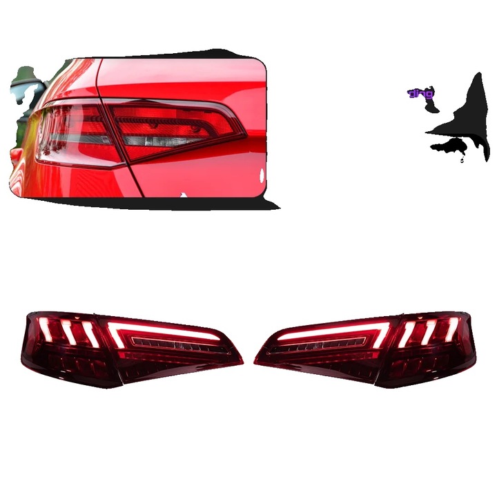 Hátsólámpa Szerelvény Audi A3 Sportback 2013-2020, Piros, ABS Anyag, Többfunkciós