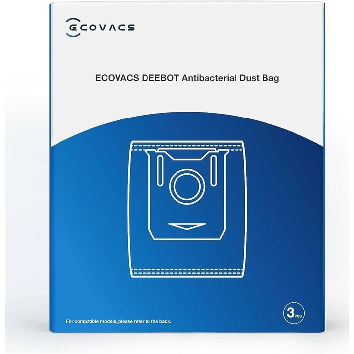Set 3 rezerve saci antibacterieni praf Ecovacs compatibil cu X2 OMNI, X5 OMNI, T30S, T30S PRO, 3L, Alb